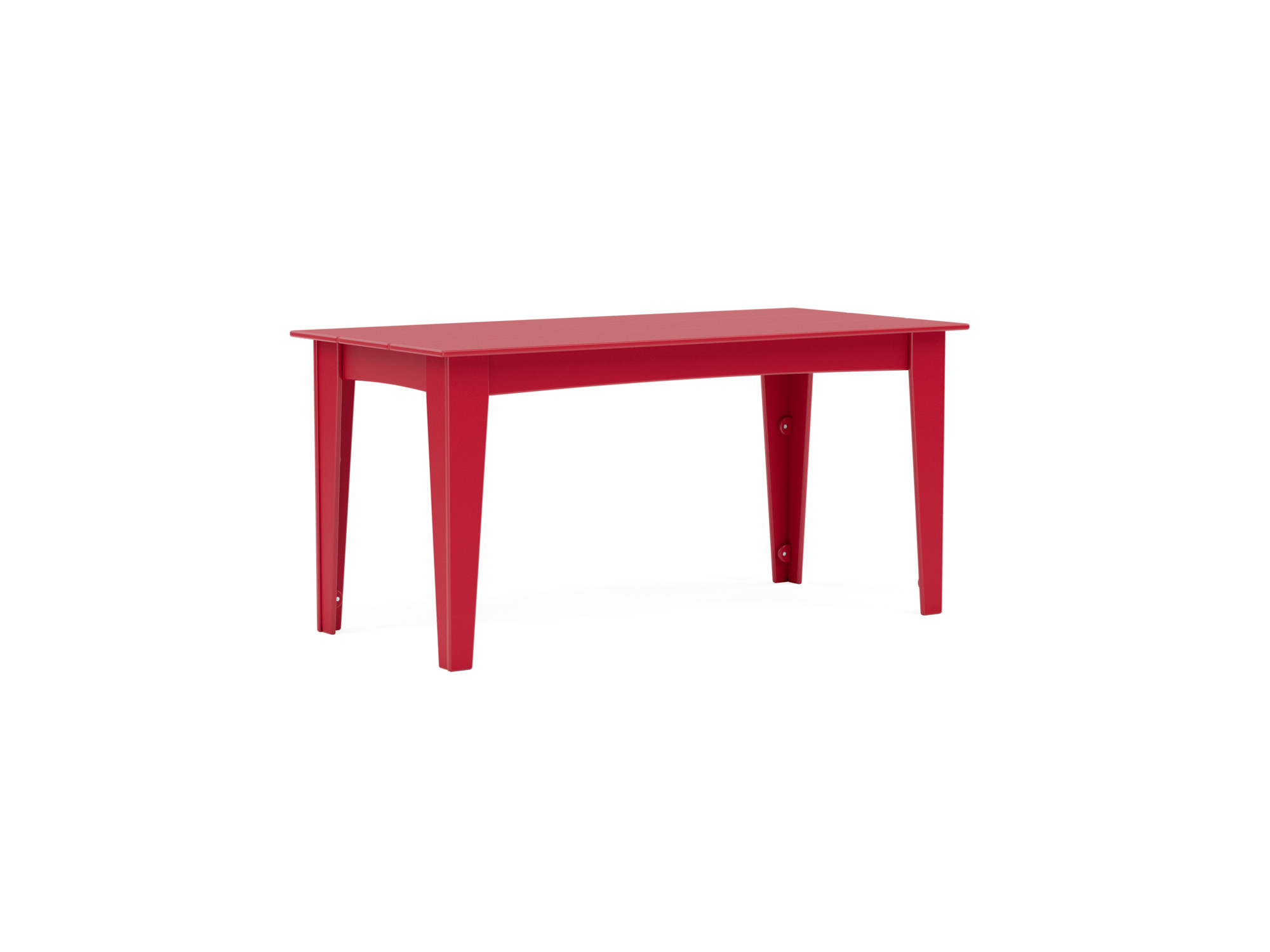 Red outdoor dining table front angle view